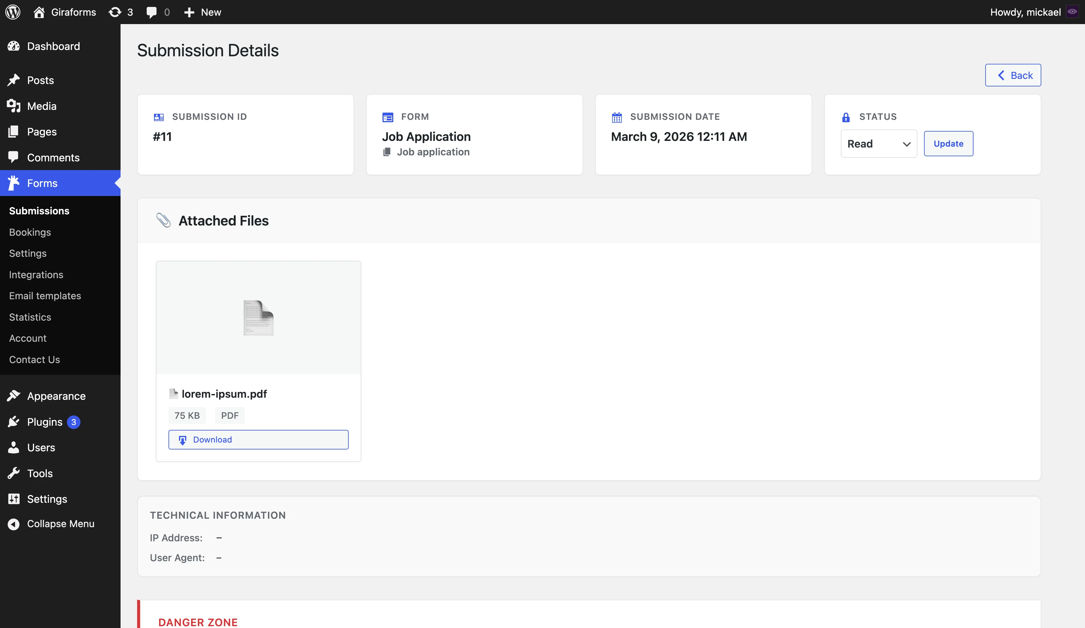 File upload feature screenshot