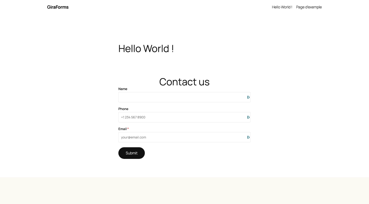 Published contact form on the front-end
