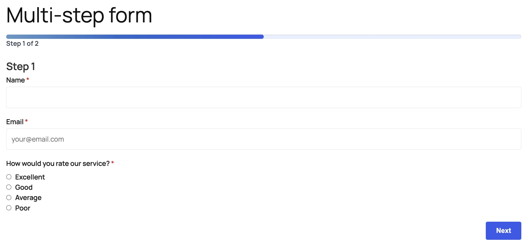 A Multi-Step Form with progress bar and navigation buttons